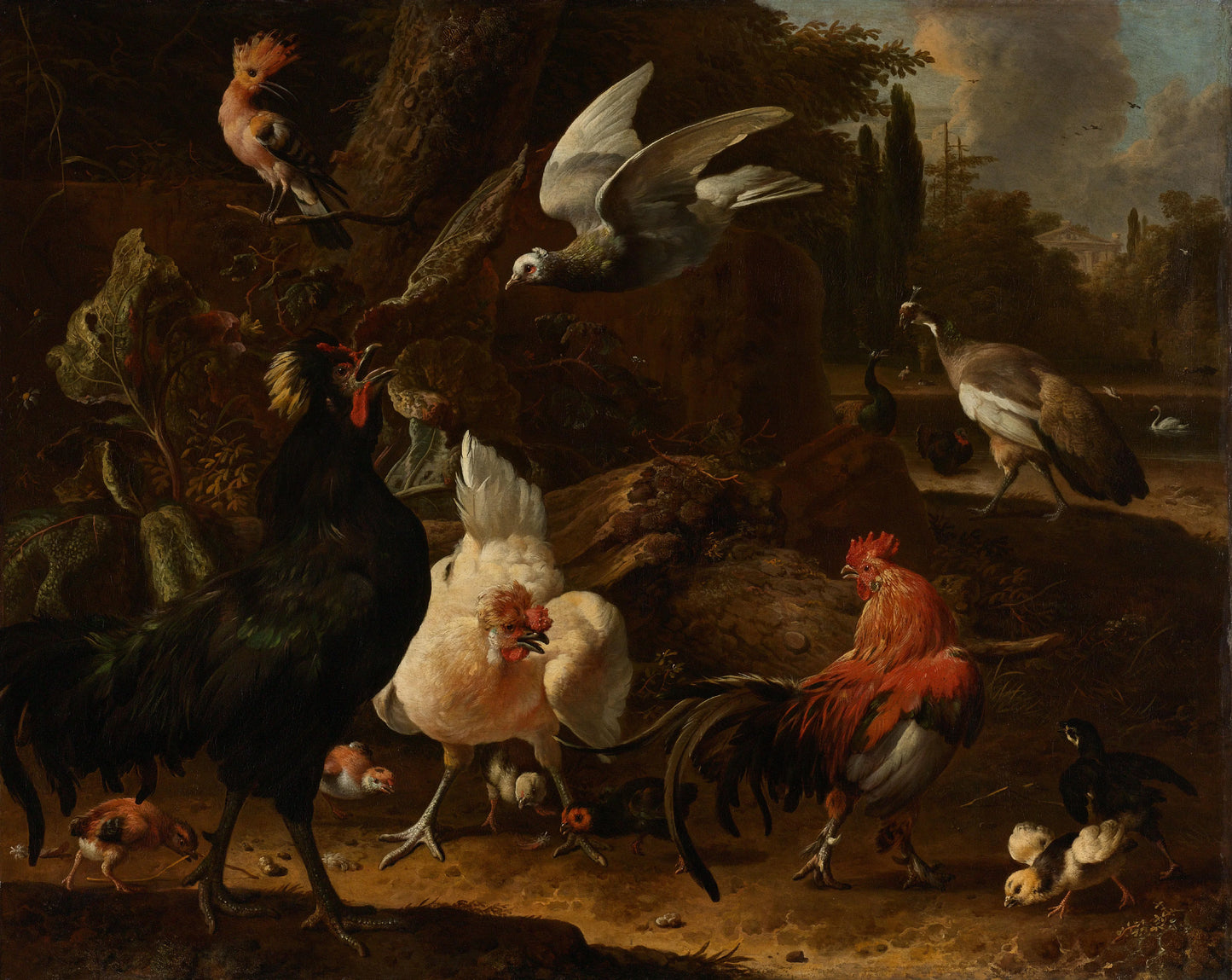 Birds in a Park – Melchior d' Hondecoeter (mentioned on object) Vintage Garden Scene Art Print | Wall Art Poster