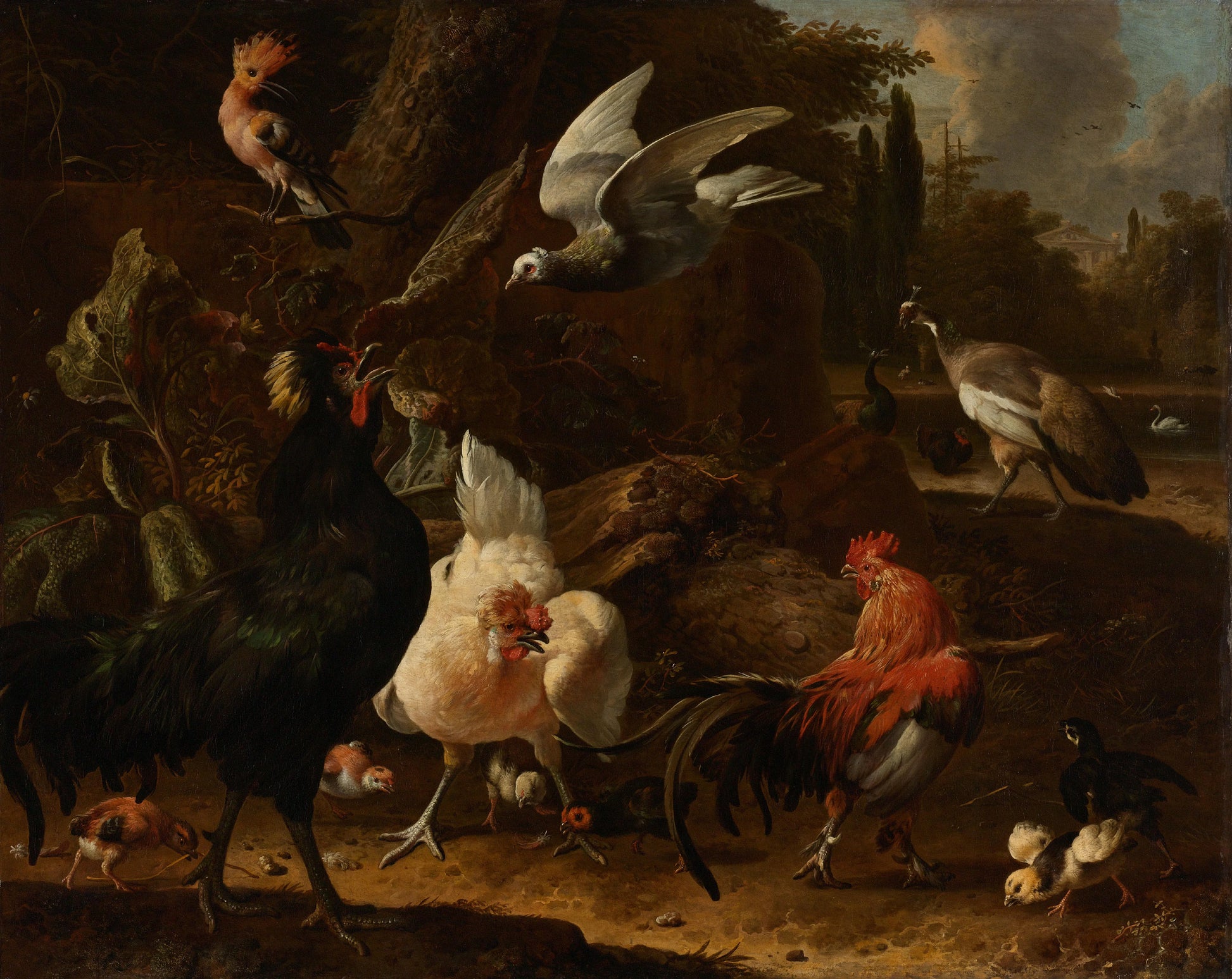 Birds in a Park – Melchior d' Hondecoeter (mentioned on object) Vintage Garden Scene Art Print | Wall Art Poster