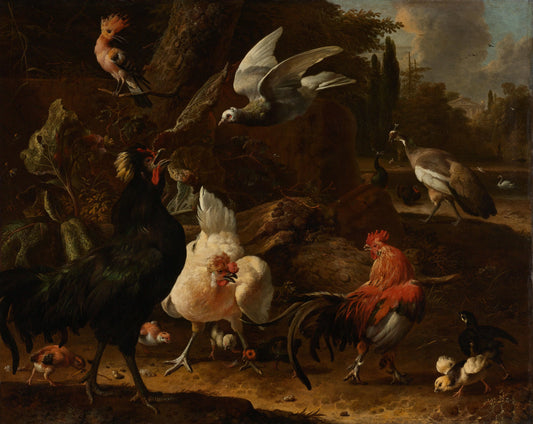 Birds in a Park – Melchior d' Hondecoeter (mentioned on object) Vintage Garden Scene Art Print | Wall Art Poster