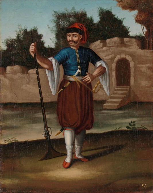 Albanian Soldier – workshop of Jean Baptiste Vanmour Vintage Art Print | Wall Art Poster