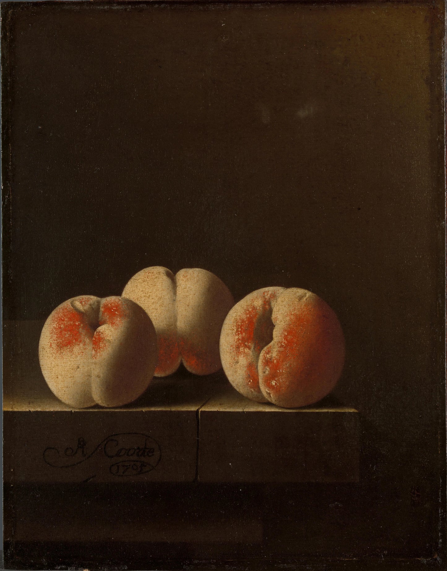 Three Peaches on a Stone Plinth – Adriaen Coorte Vintage Art Print | Wall Art Poster