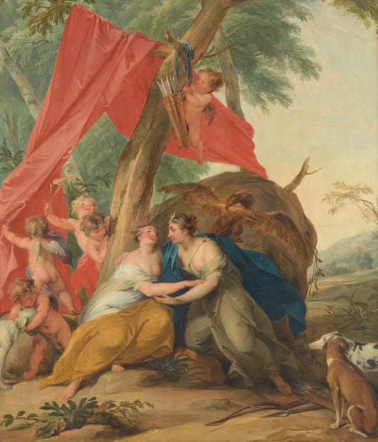 Jupiter, Disguised as Diana, Seducing the Nymph Callisto – Jacob de Wit (signed by artist) Vintage River Scene Art Print | Wall Art Poster