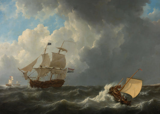 Ships in a Turbulent Sea – Johannes Christiaan Schotel Vintage Seascape Art Print | Wall Art Poster