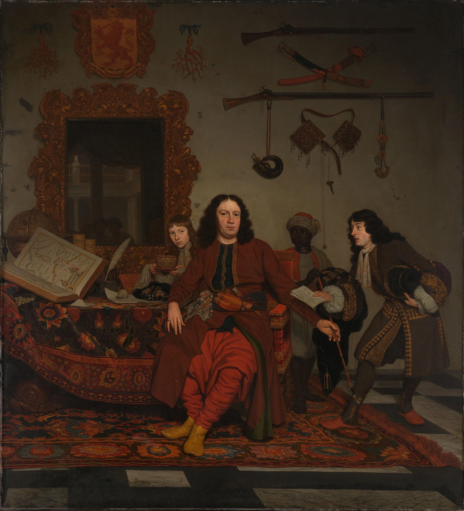 Thomas Hees and his Servant Thomas and Nephews Jan and Andries Hees – Michiel van Musscher Vintage Art Print | Wall Art Poster