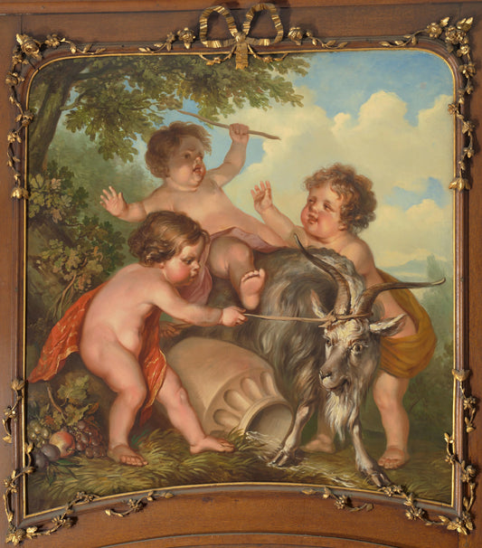 Drie kinderen spelend met een bok – Jurriaan Andriessen Vintage Art Print | Wall Art Poster