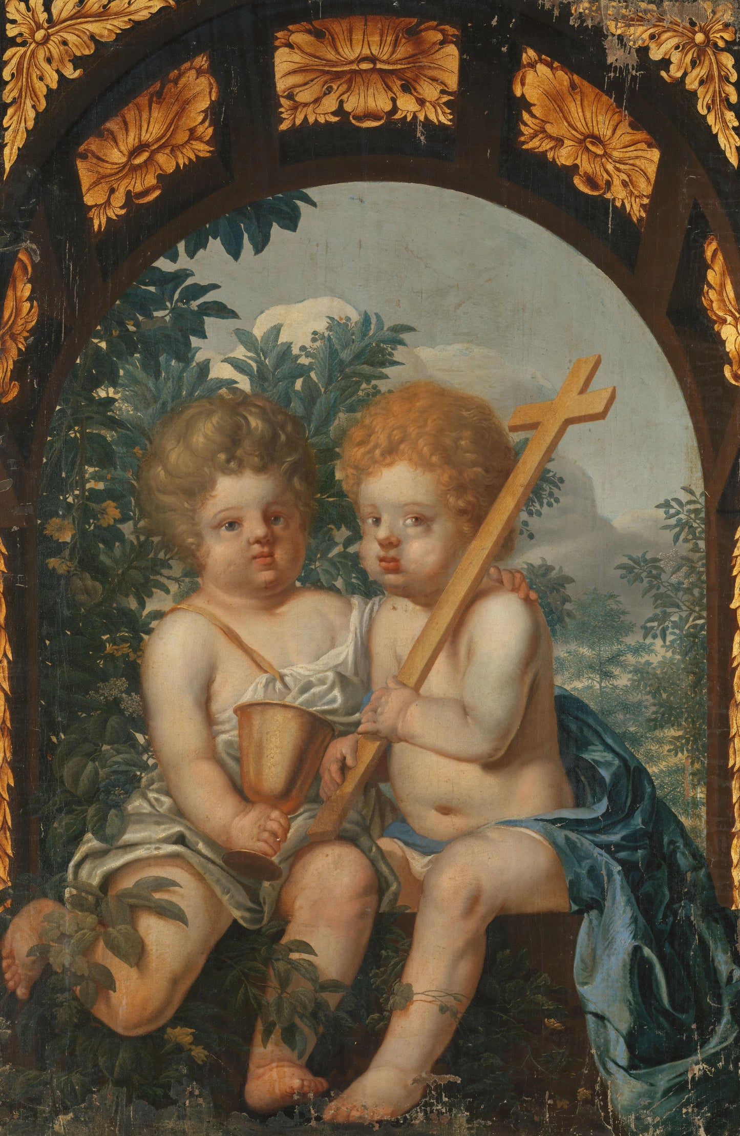 Christian Allegory with two Children with Cross and Chalice – anoniem Vintage Art Print | Wall Art Poster