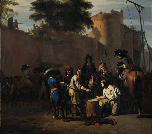 Casting the Dice for Life or Death – Jan van Huchtenburg Vintage Art Print | Wall Art Poster
