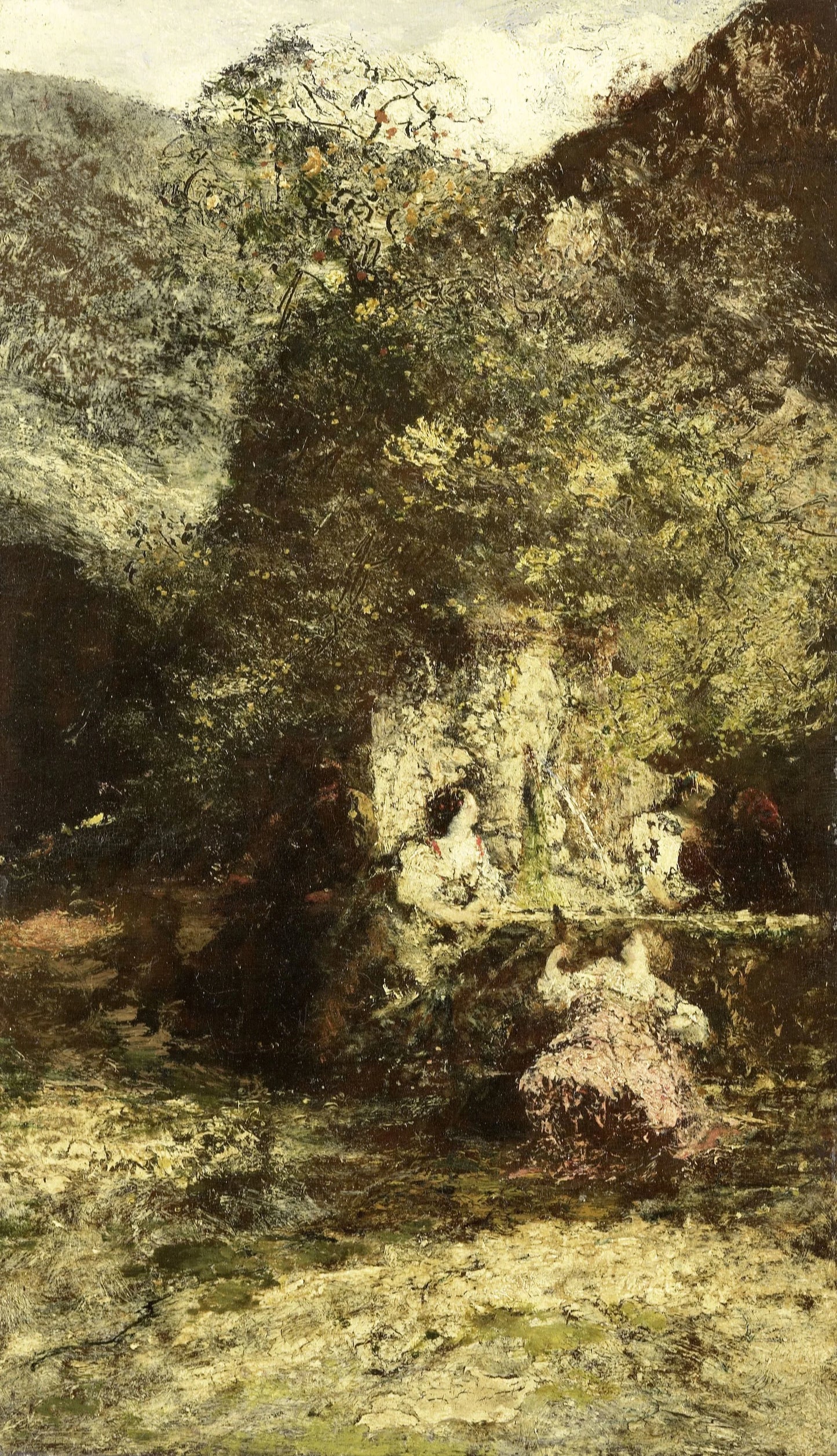 Figures near a Fountain – Adolphe Joseph Thomas Monticelli Vintage River Scene Art Print | Wall Art Poster