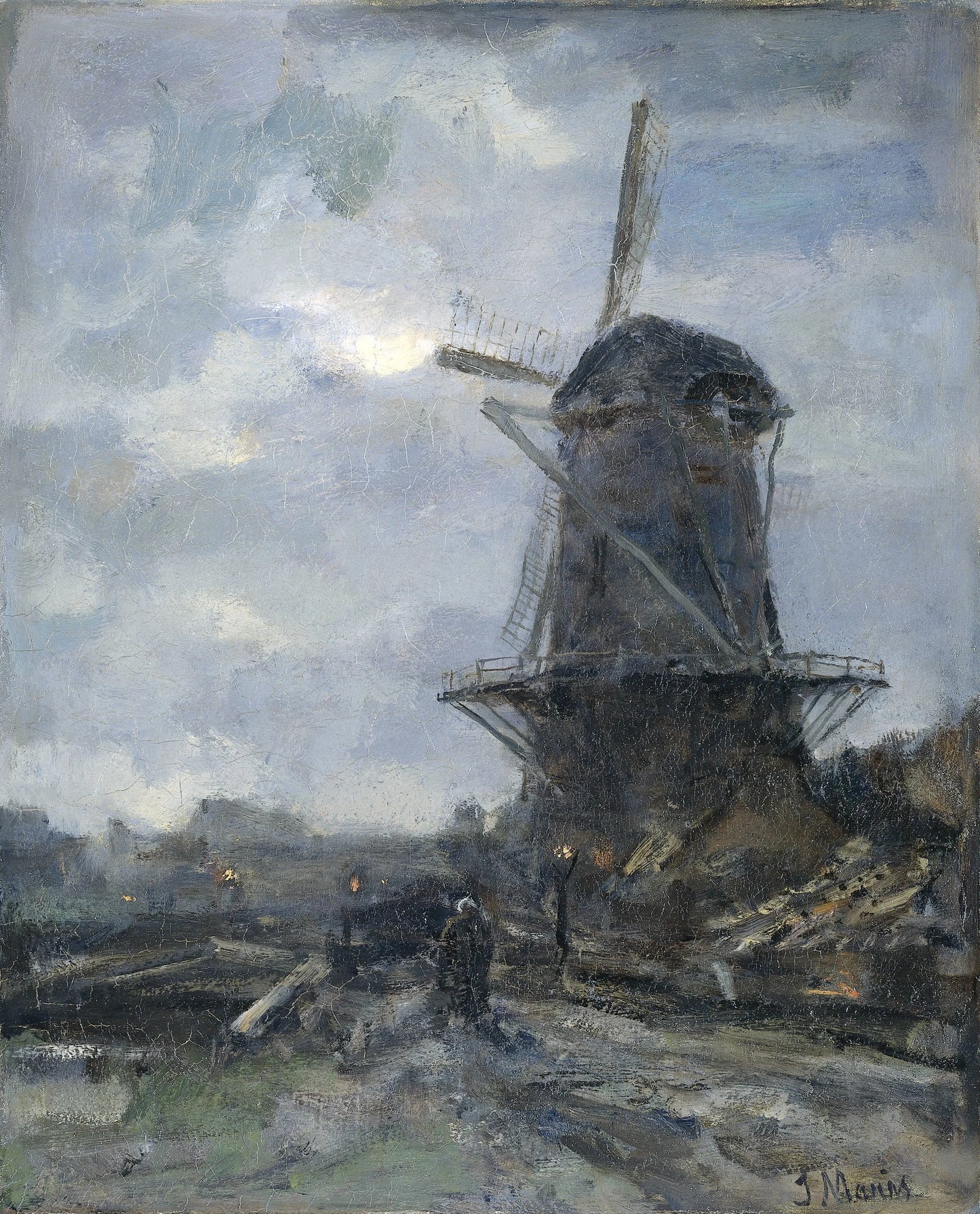 Molen bij maanlicht – Jacob Maris Vintage Landscape Art Print | Wall Art Poster