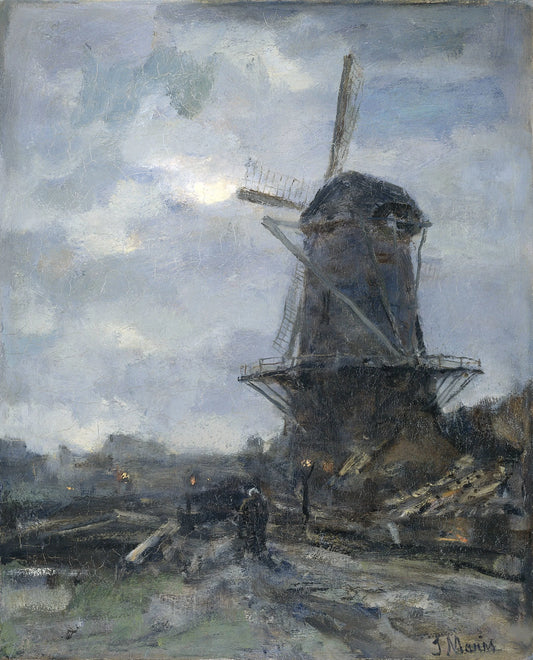 Molen bij maanlicht – Jacob Maris Vintage Landscape Art Print | Wall Art Poster