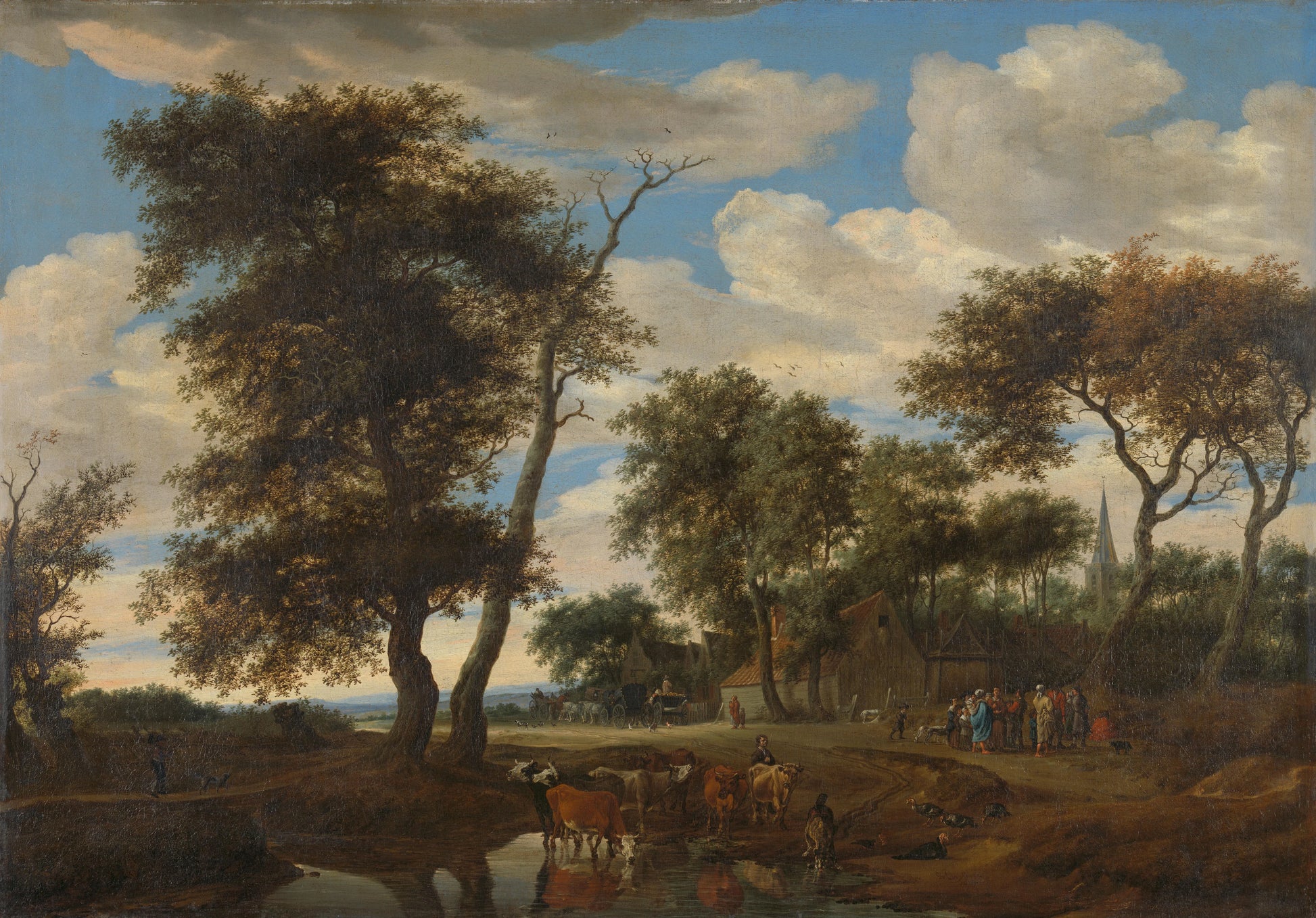 View of a village – Salomon van Ruysdael (signed by artist) Vintage Cityscape Art Print | Wall Art Poster