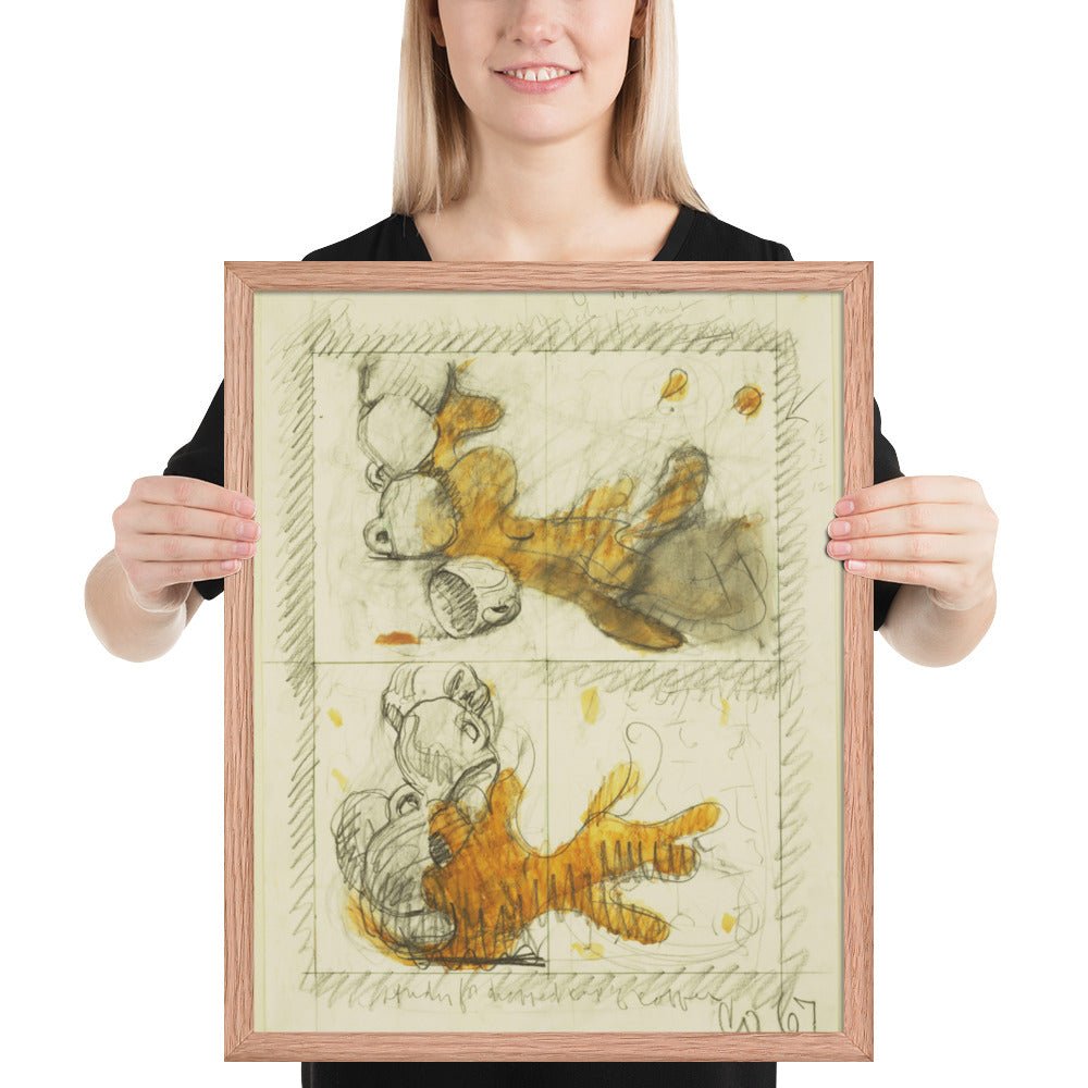 Dropped Cup of Coffee Preliminary study for Image of the Buddha Preaching by Frank O'Hara, Framed poster