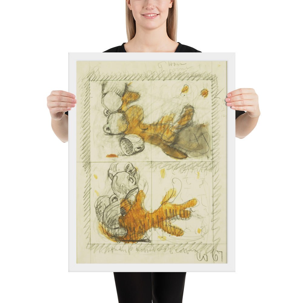 Dropped Cup of Coffee Preliminary study for Image of the Buddha Preaching by Frank O'Hara, Framed poster