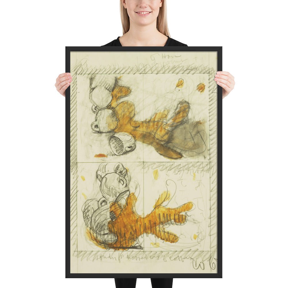 Dropped Cup of Coffee Preliminary study for Image of the Buddha Preaching by Frank O'Hara, Framed poster