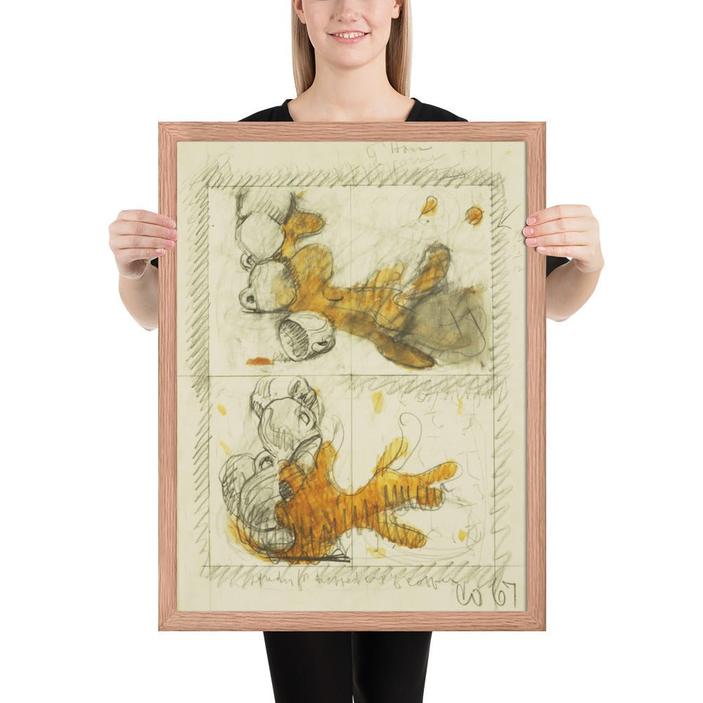 Dropped Cup of Coffee Preliminary study for Image of the Buddha Preaching by Frank O'Hara, Framed poster