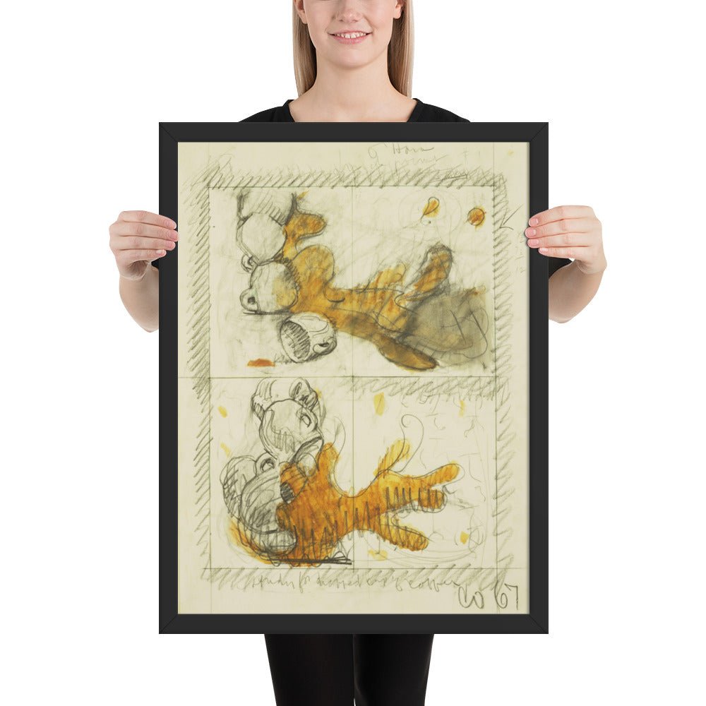 Dropped Cup of Coffee Preliminary study for Image of the Buddha Preaching by Frank O'Hara, Framed poster