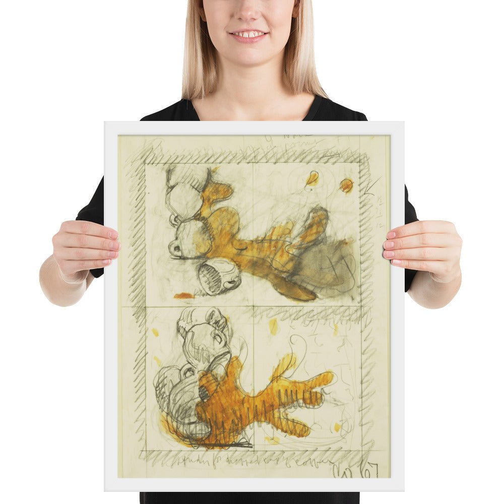 Dropped Cup of Coffee Preliminary study for Image of the Buddha Preaching by Frank O'Hara, Framed poster