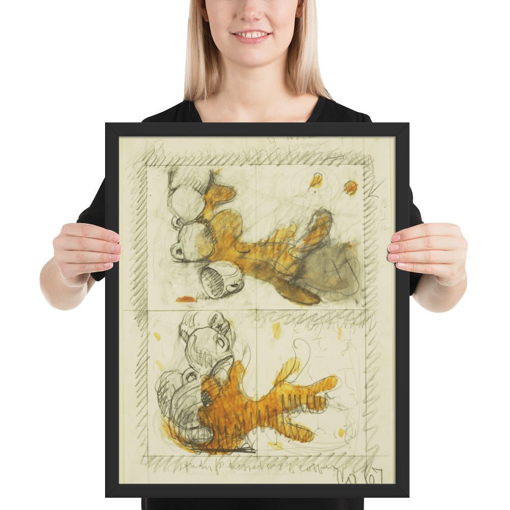 Dropped Cup of Coffee Preliminary study for Image of the Buddha Preaching by Frank O'Hara, Framed poster