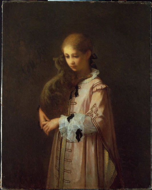 Girl with Cat, vintage artwork by William Morris Hunt, A2 (16x24") Poster Print