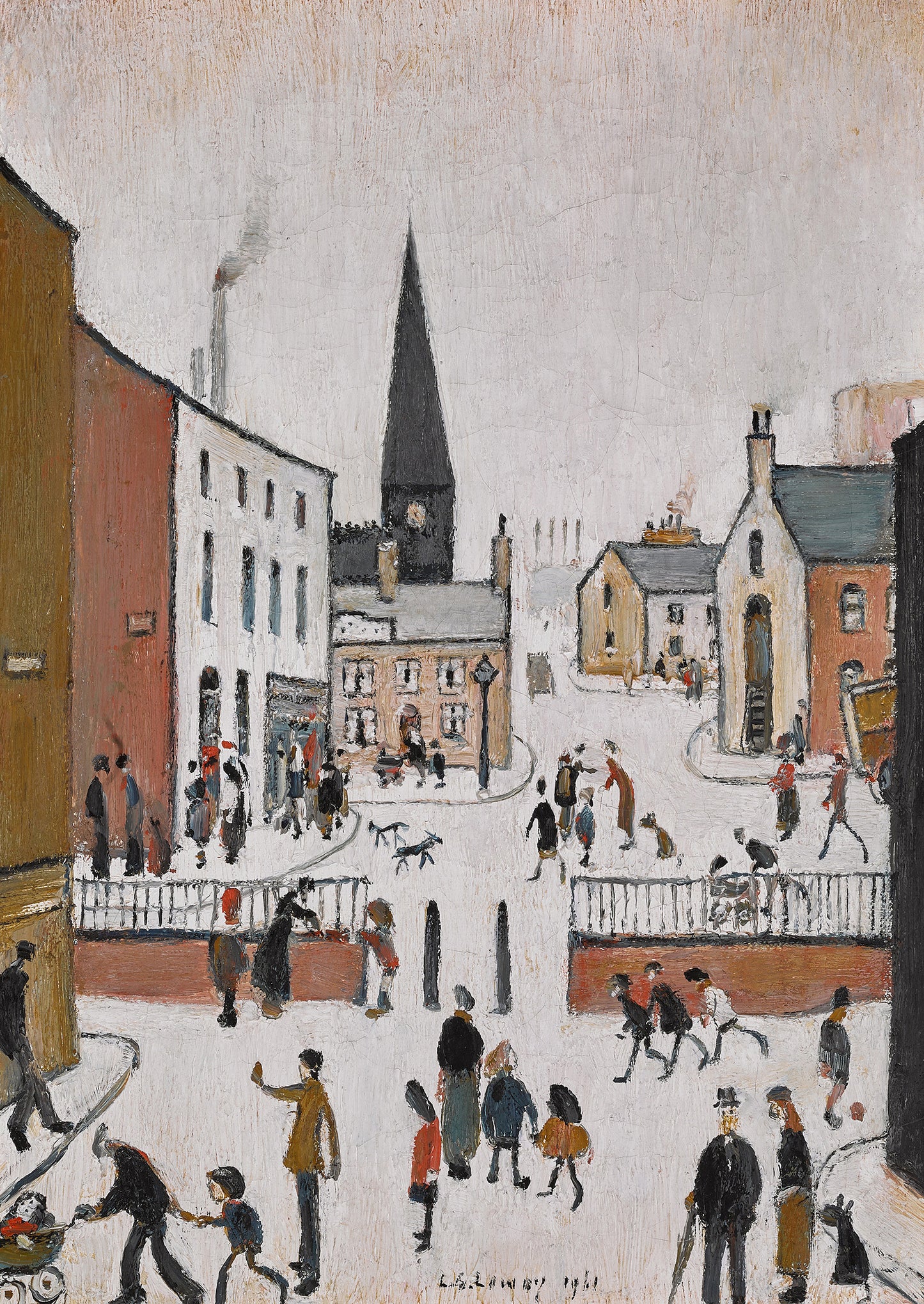 Street Scene with Church Spire by L S Lowry