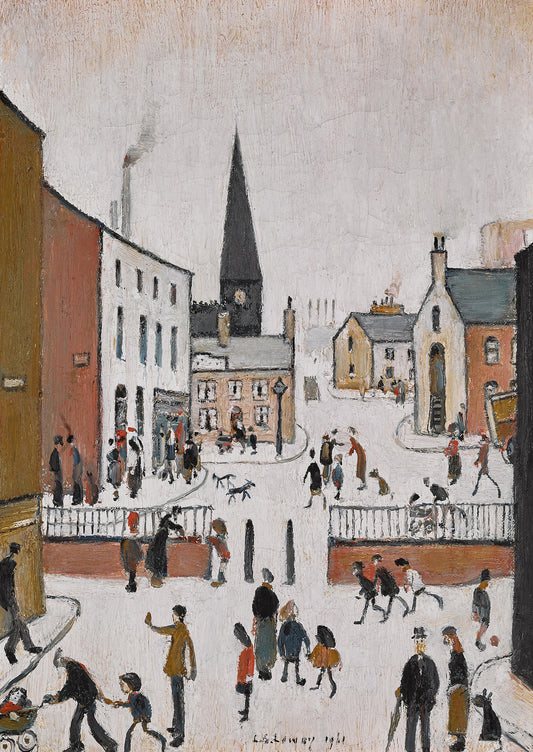 Street Scene with Church Spire by L S Lowry