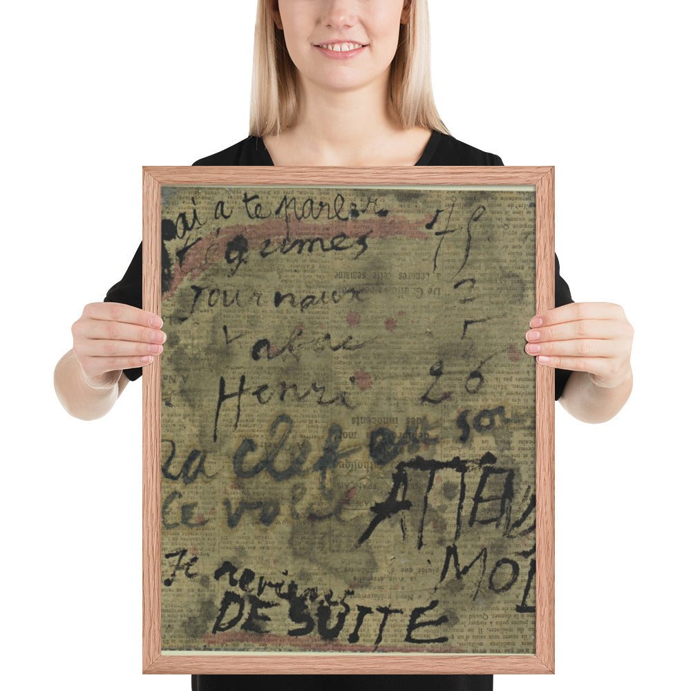 Message The Key is Under the Window-Shutter by Jean Dubuffet, Framed poster