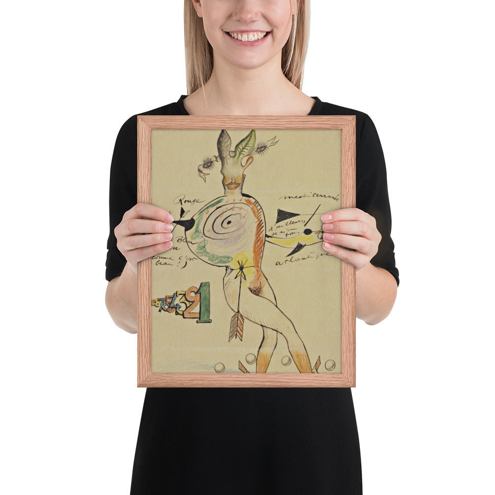 Nude by Cadavre Exquis with Yves Tanguy, Joan Miró, Max Morise and Man Ray, Framed poster