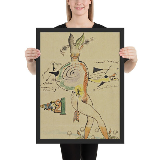 Nude by Cadavre Exquis with Yves Tanguy, Joan Miró, Max Morise and Man Ray, Framed poster