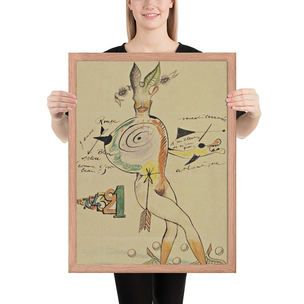 Nude by Cadavre Exquis with Yves Tanguy, Joan Miró, Max Morise and Man Ray, Framed poster