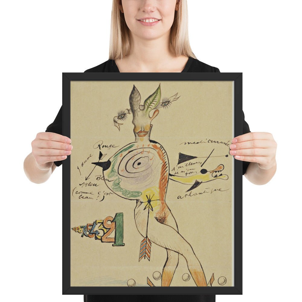 Nude by Cadavre Exquis with Yves Tanguy, Joan Miró, Max Morise and Man Ray, Framed poster