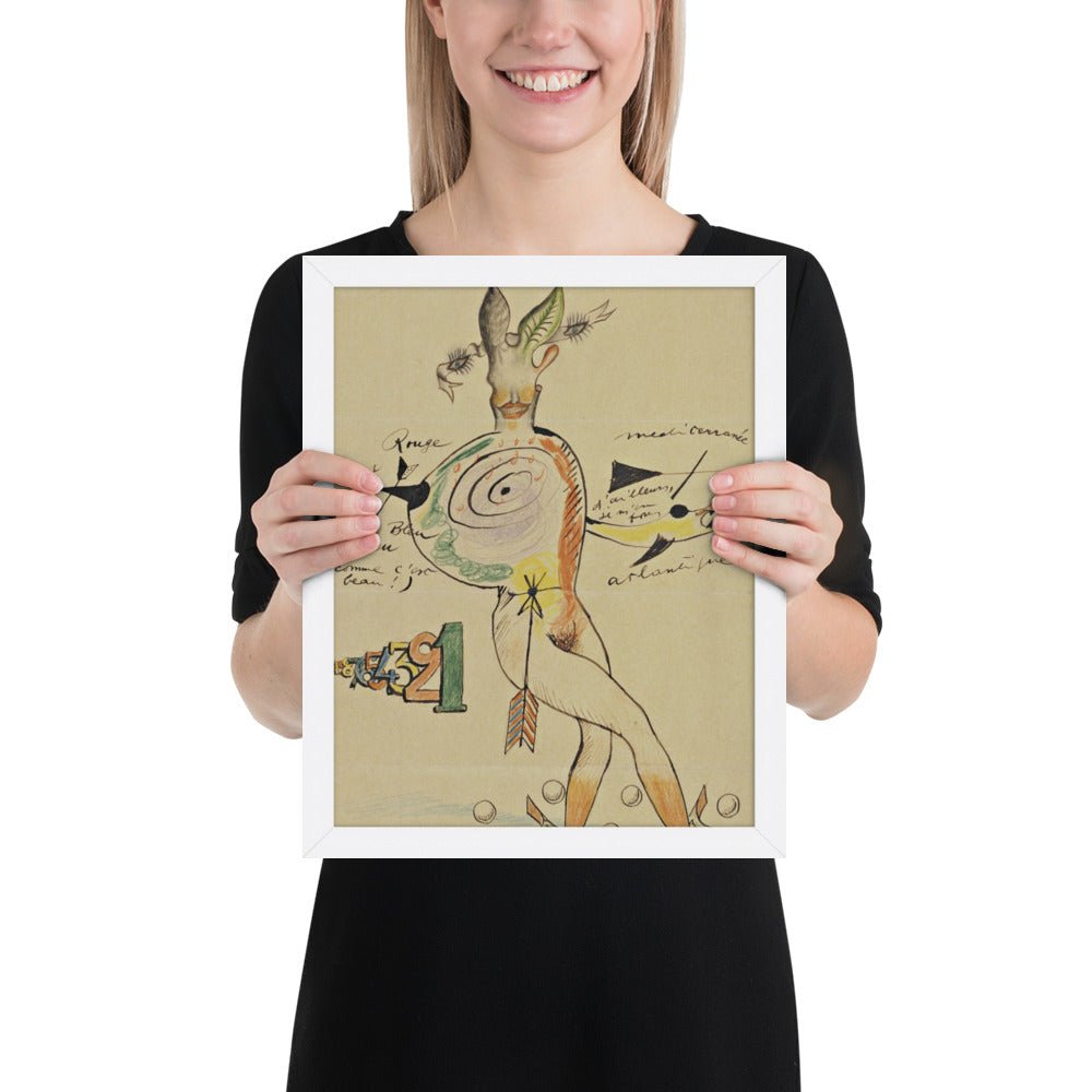 Nude by Cadavre Exquis with Yves Tanguy, Joan Miró, Max Morise and Man Ray, Framed poster