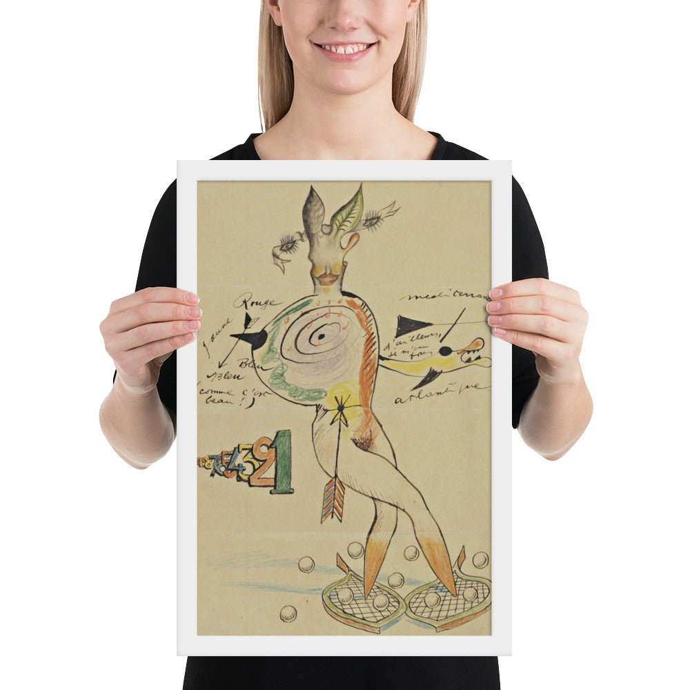 Nude by Cadavre Exquis with Yves Tanguy, Joan Miró, Max Morise and Man Ray, Framed poster