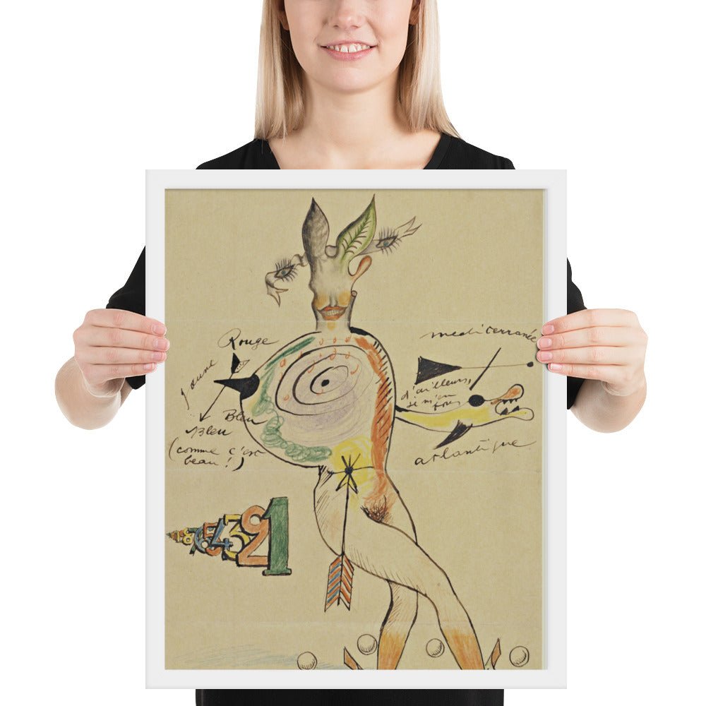 Nude by Cadavre Exquis with Yves Tanguy, Joan Miró, Max Morise and Man Ray, Framed poster