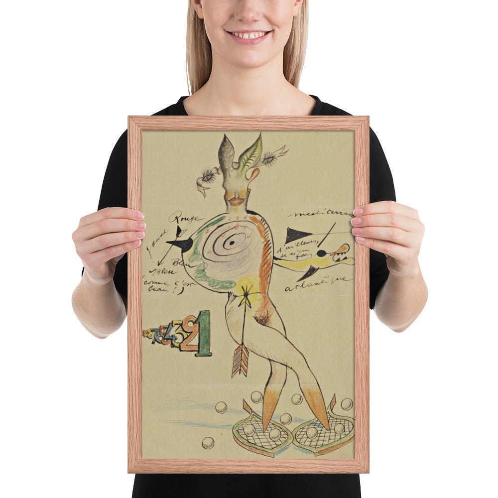 Nude by Cadavre Exquis with Yves Tanguy, Joan Miró, Max Morise and Man Ray, Framed poster