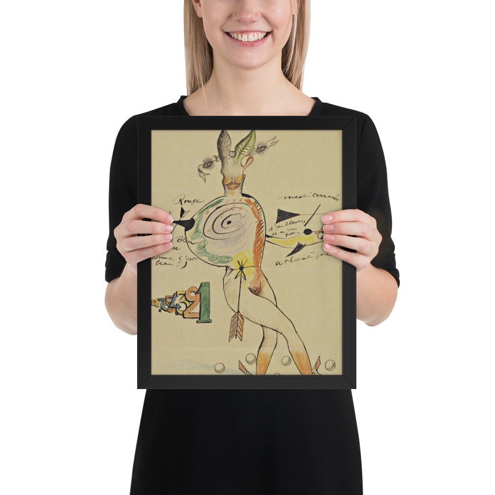 Nude by Cadavre Exquis with Yves Tanguy, Joan Miró, Max Morise and Man Ray, Framed poster