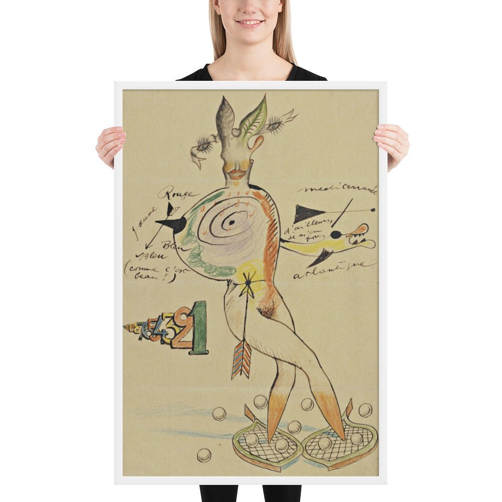 Nude by Cadavre Exquis with Yves Tanguy, Joan Miró, Max Morise and Man Ray, Framed poster