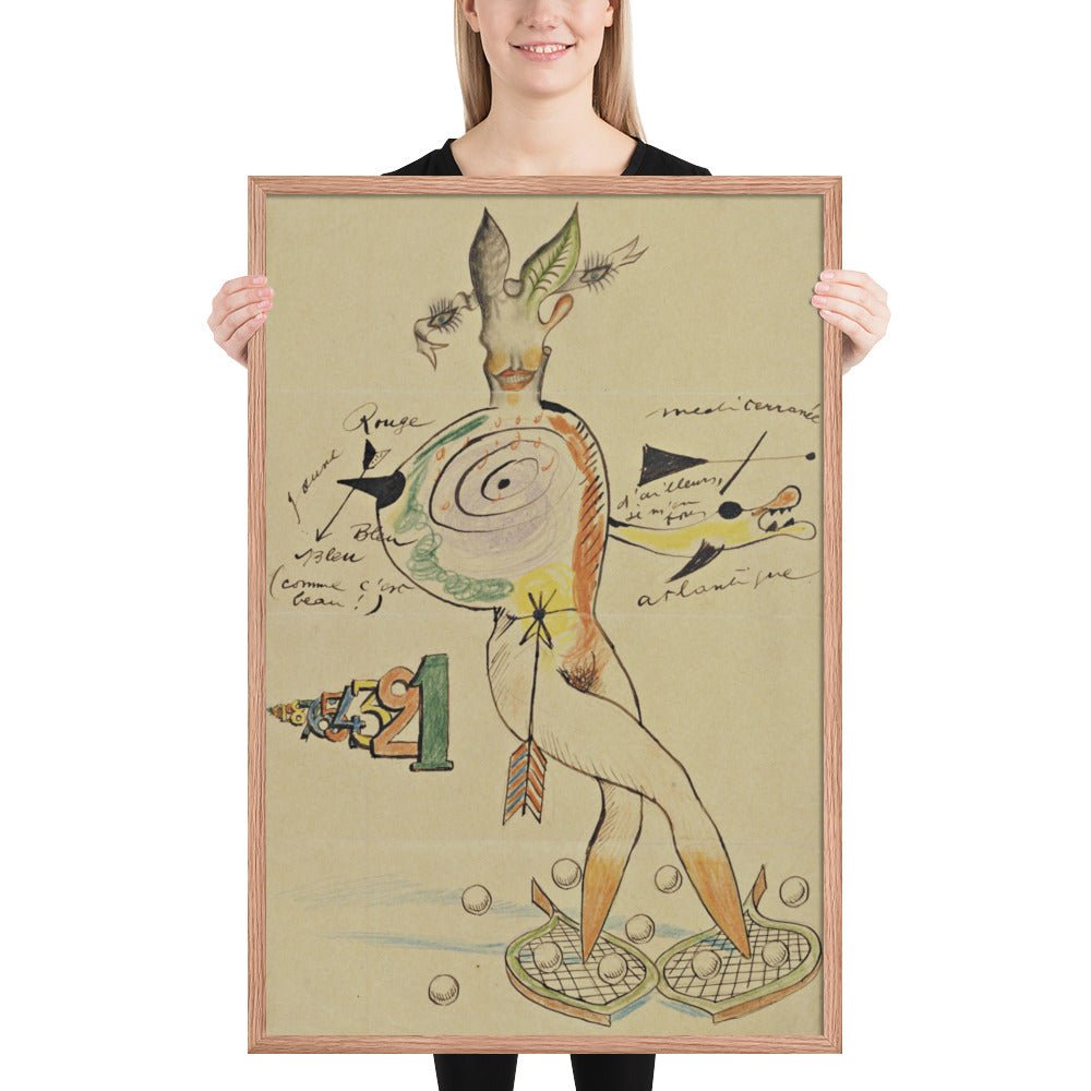 Nude by Cadavre Exquis with Yves Tanguy, Joan Miró, Max Morise and Man Ray, Framed poster