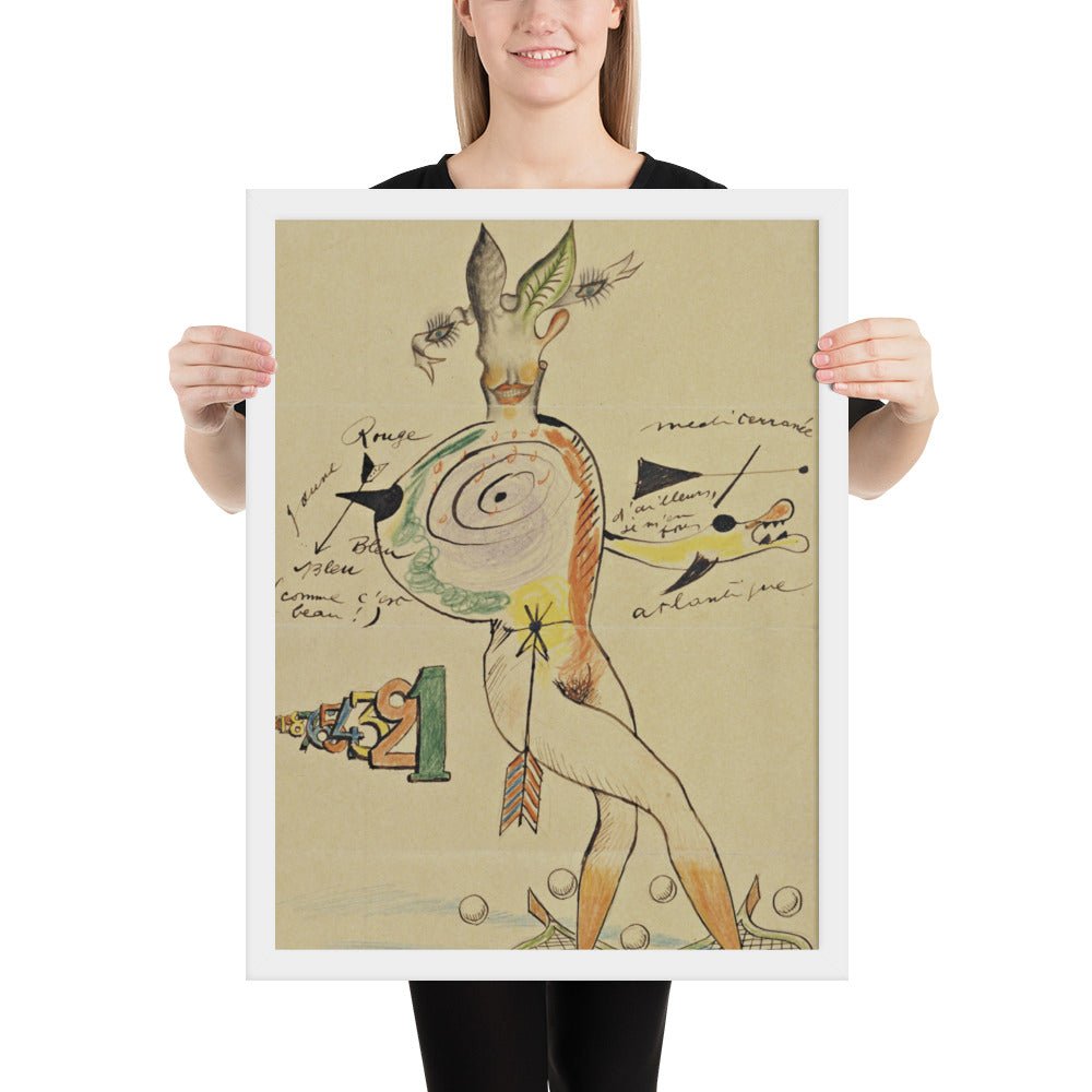 Nude by Cadavre Exquis with Yves Tanguy, Joan Miró, Max Morise and Man Ray, Framed poster