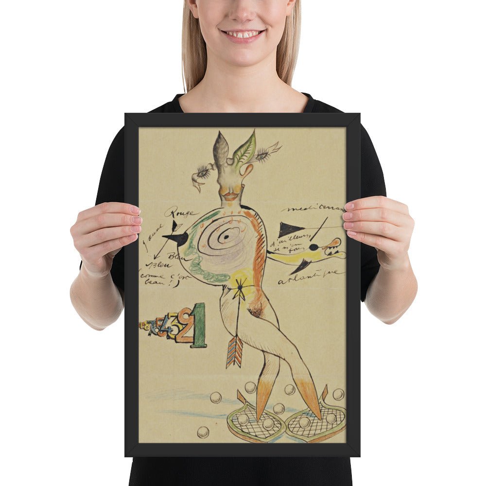 Nude by Cadavre Exquis with Yves Tanguy, Joan Miró, Max Morise and Man Ray, Framed poster