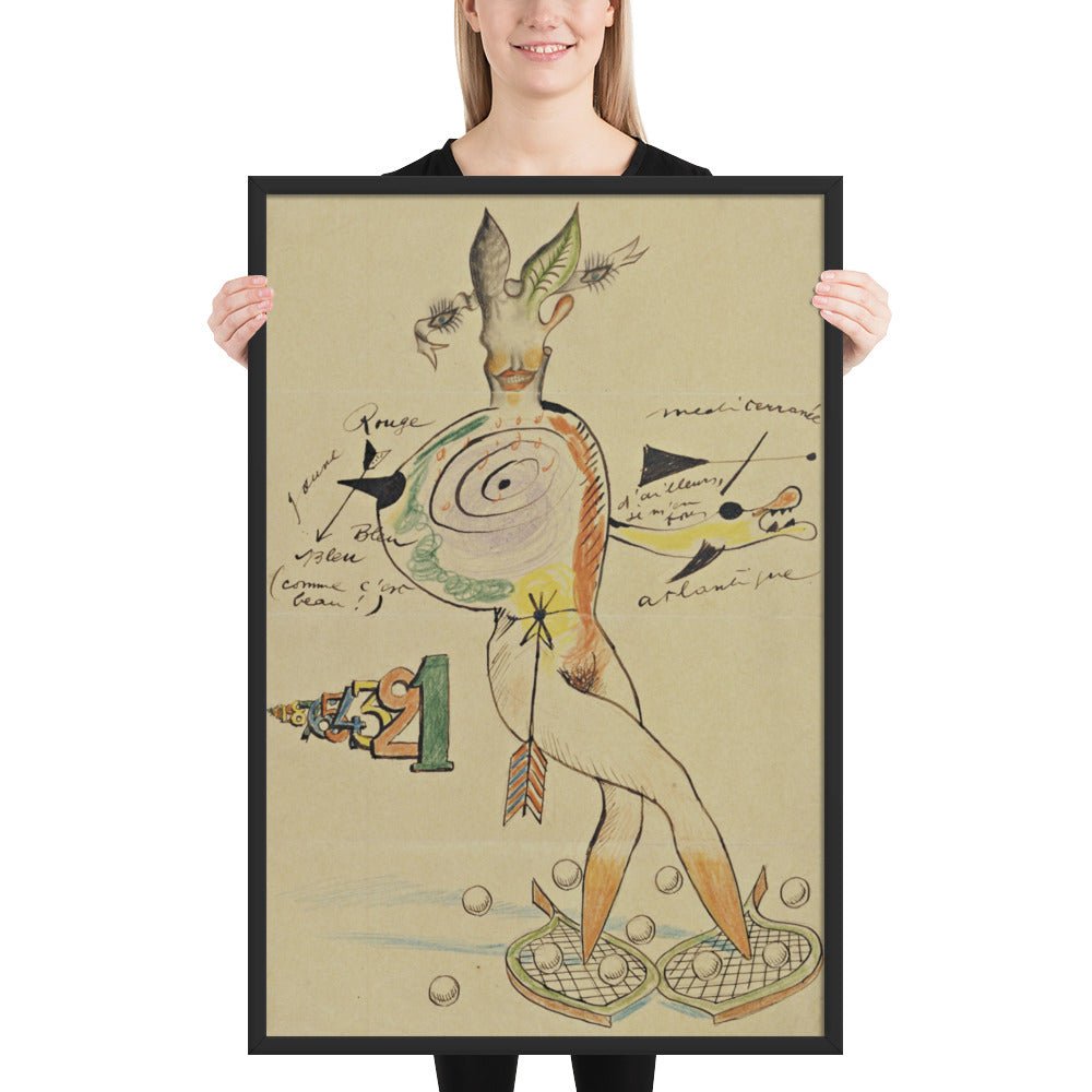 Nude by Cadavre Exquis with Yves Tanguy, Joan Miró, Max Morise and Man Ray, Framed poster