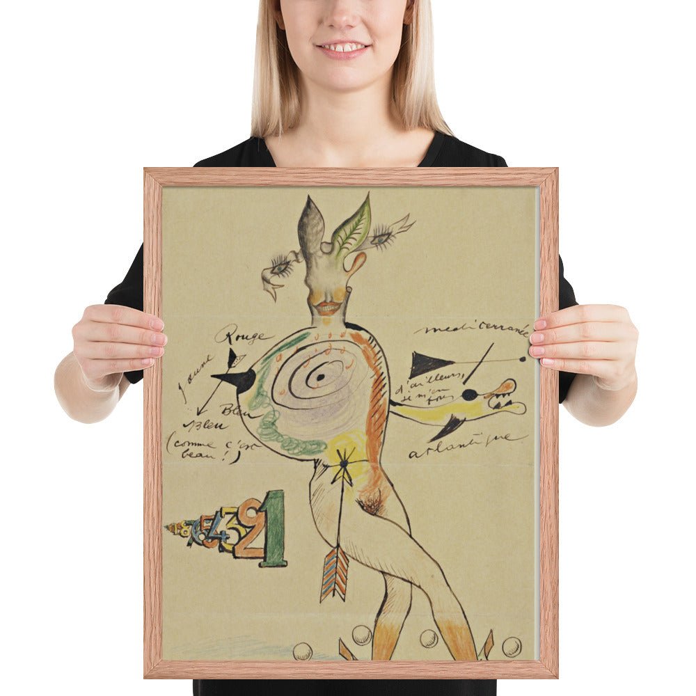 Nude by Cadavre Exquis with Yves Tanguy, Joan Miró, Max Morise and Man Ray, Framed poster