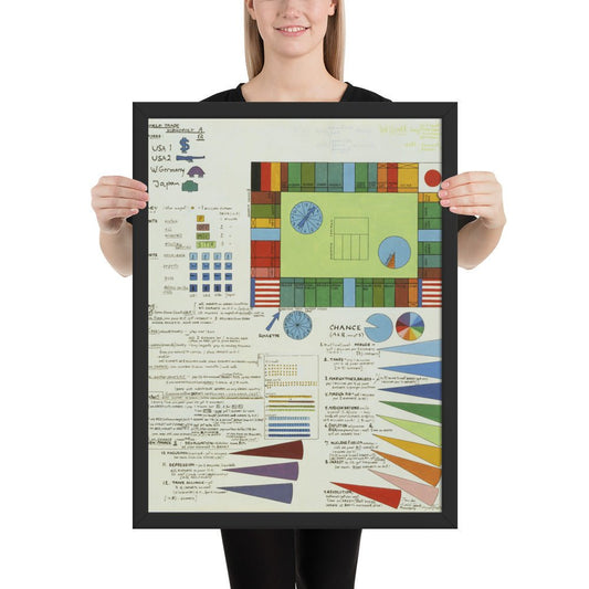 Plan for World Trade Monopoly by Öyvind Fahlström, Framed poster