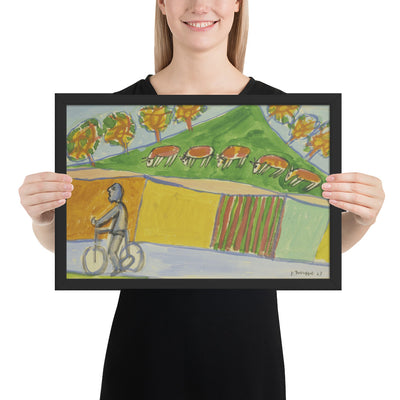 Cyclist with Five Cows by Jean Dubuffet, Framed poster