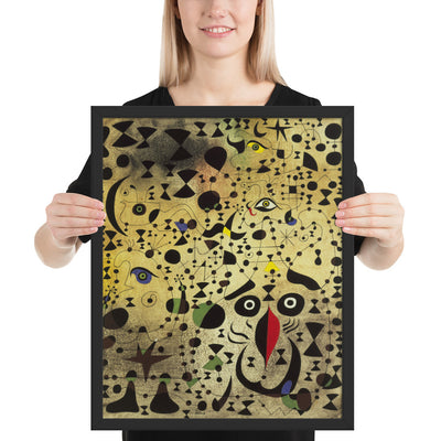 The Beautiful Bird Revealing the Unknown to a Pair of Lovers by Joan Miró, Framed poster