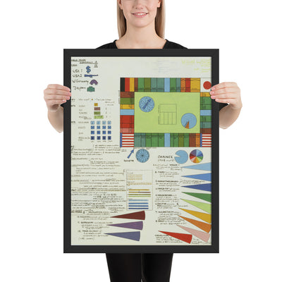 Plan for World Trade Monopoly by Öyvind Fahlström, Framed poster