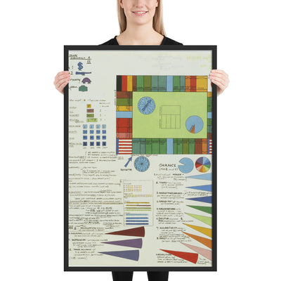 Plan for World Trade Monopoly by Öyvind Fahlström, Framed poster