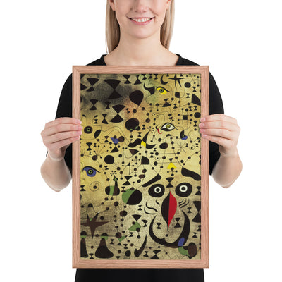 The Beautiful Bird Revealing the Unknown to a Pair of Lovers by Joan Miró, Framed poster