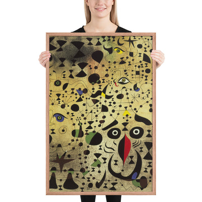 The Beautiful Bird Revealing the Unknown to a Pair of Lovers by Joan Miró, Framed poster