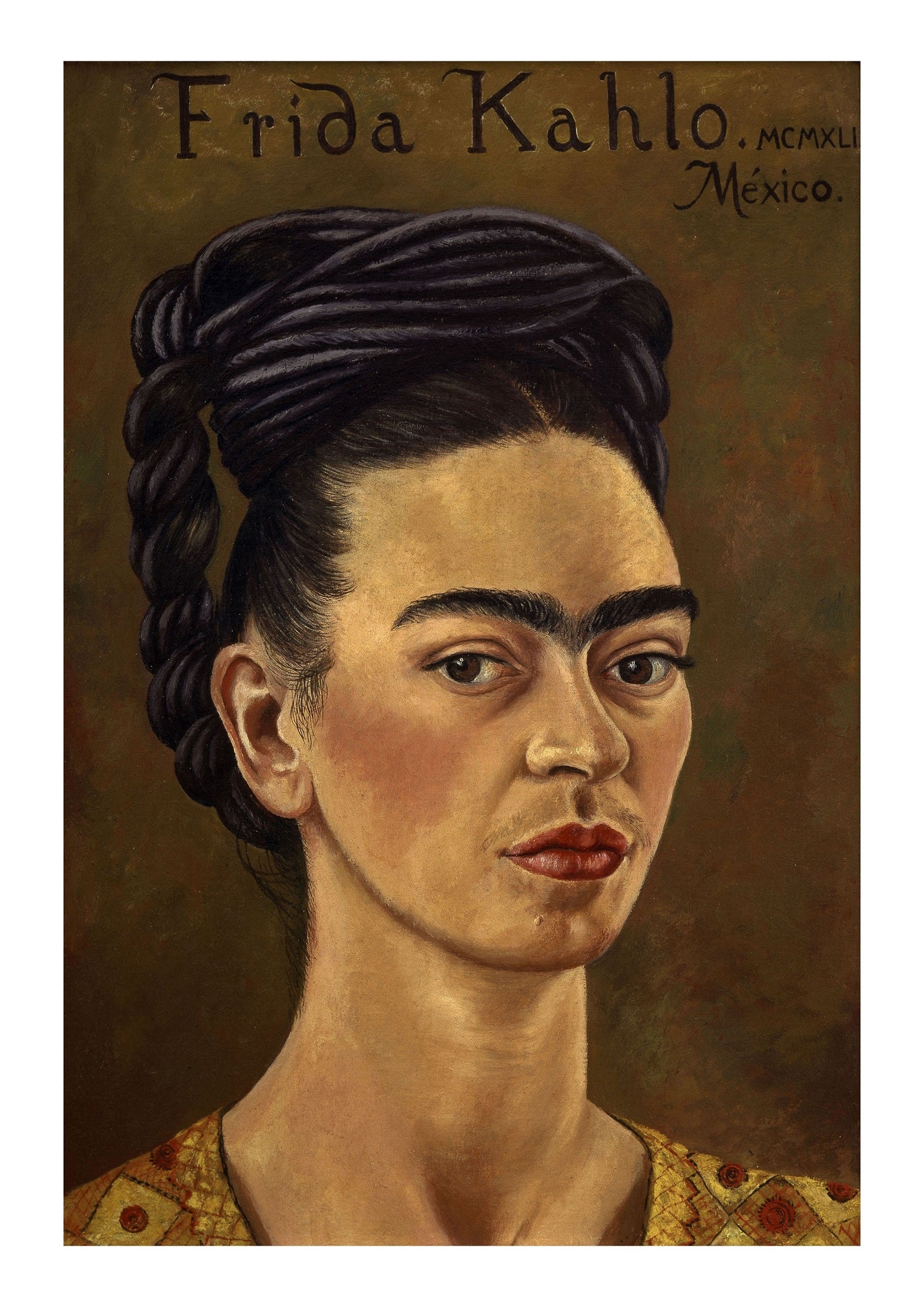 Frida Kahlo - Self-Portrait, Red and Gold, Mexico 1941, 16x12" (A3) Poster Print