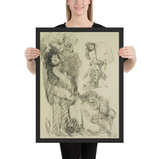 Stripper with Battleship Preliminary study for Image of the Buddha Preaching by Claes Oldenburg -Frank O'Hara, Framed poster